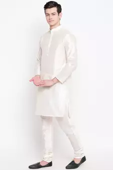 Mag Men's White Matching Kurta Churidar With Gray Joot Waiscoat For Men (RG-19455-36)