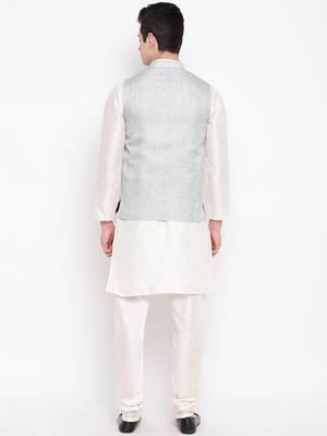 Mag Men's White Matching Kurta Churidar With Gray Joot Waiscoat For Men (RG-19455-36) 4