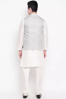 Mag Men's White Matching Kurta Churidar With Gray Joot Waiscoat For Men (RG-19455-36)