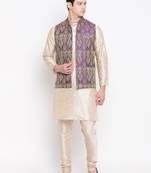 Mag Men's Double Tone Matching Kurta Churidar With  Purple Waiscoat For Men (RG-19457-36)