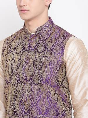 Mag Men's Double Tone Matching Kurta Churidar With  Purple Waiscoat For Men (RG-19457-36) 2