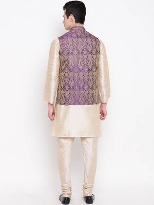 Mag Men's Double Tone Matching Kurta Churidar With  Purple Waiscoat For Men (RG-19457-36) 4