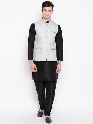 Mag Men's Black Matching Kurta Churidar With Gray Joot Waiscoat For Men (RG-19458-36) 1