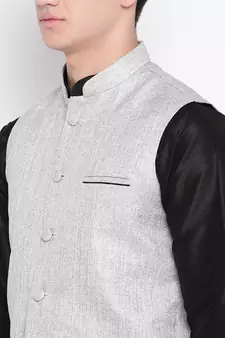 Mag Men's Black Matching Kurta Churidar With Gray Joot Waiscoat For Men (RG-19458-36)