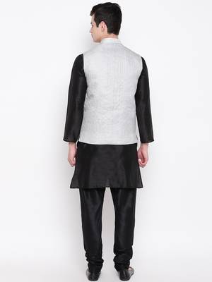 Mag Men's Black Matching Kurta Churidar With Gray Joot Waiscoat For Men (RG-19458-36) 4