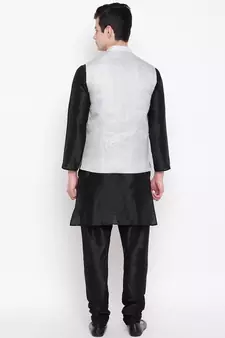 Mag Men's Black Matching Kurta Churidar With Gray Joot Waiscoat For Men (RG-19458-36)