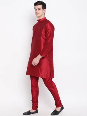 Mag Men's Red Matching Kurta Churidar With Gold  Waiscoat  For Men (RG-19459-36) 3