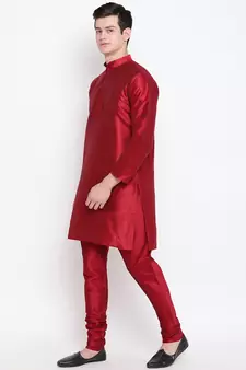 Mag Men's Red Matching Kurta Churidar With Gold  Waiscoat  For Men (RG-19459-36)