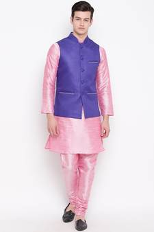 Mag Men's Pink Matching Kurta Churidar With Royal Blue Joot Waiscoat For Men (RG-19460-36)