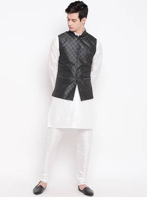Mag Men's White Matching Kurta Churidar With Black 2nd Waiscoat For Men (RG-19462-36) 1