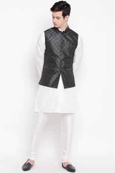 Mag Men's White Matching Kurta Churidar With Black 2nd Waiscoat For Men (RG-19462-36)