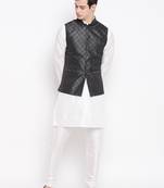 Mag Men's White Matching Kurta Churidar With Black 2nd Waiscoat For Men (RG-19462-36)
