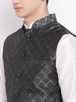 Mag Men's White Matching Kurta Churidar With Black 2nd Waiscoat For Men (RG-19462-36) 2