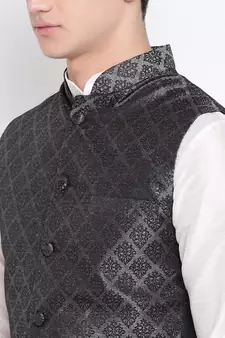 Mag Men's White Matching Kurta Churidar With Black 2nd Waiscoat For Men (RG-19462-36)