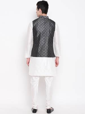 Mag Men's White Matching Kurta Churidar With Black 2nd Waiscoat For Men (RG-19462-36) 4