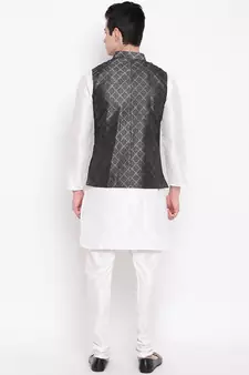 Mag Men's White Matching Kurta Churidar With Black 2nd Waiscoat For Men (RG-19462-36)