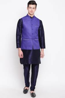 Mag Men's Black Matching Kurta Churidar With Royal Blue Joot Waiscoat For Men (RG-19463-36)