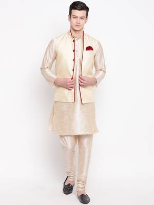 Mag Men's Double Tone Matching Kurta Churidar With Gold Waiscoat For Men (RG-19464-36) 1
