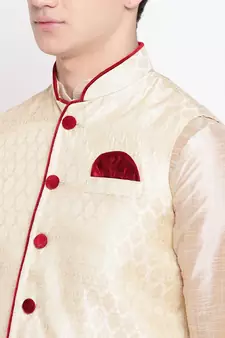 Mag Men's Double Tone Matching Kurta Churidar With Gold Waiscoat For Men (RG-19464-36)
