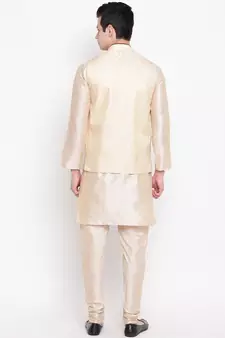 Mag Men's Double Tone Matching Kurta Churidar With Gold Waiscoat For Men (RG-19464-36)
