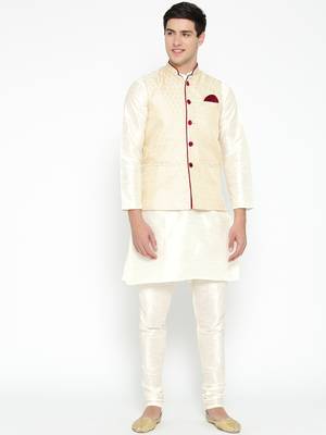 Mag Men's white Matching Kurta Churidar With Gold Waiscoat For Men (RG-19465-36) 1