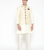 Mag Men's white Matching Kurta Churidar With Gold Waiscoat For Men (RG-19465-36)