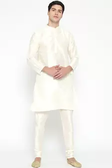 Mag Men's white Matching Kurta Churidar With Gold Waiscoat For Men (RG-19465-36)