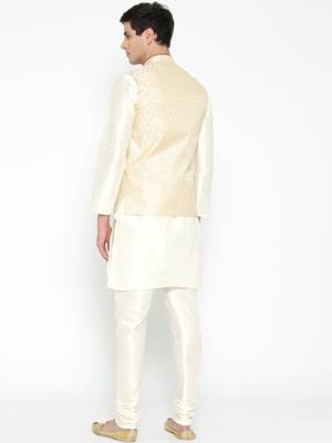 Mag Men's white Matching Kurta Churidar With Gold Waiscoat For Men (RG-19465-36) 5
