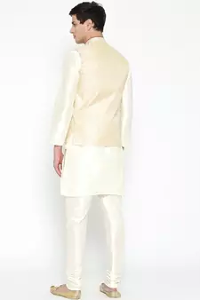Mag Men's white Matching Kurta Churidar With Gold Waiscoat For Men (RG-19465-36)