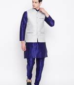 Mag Men's Royal Blue Matching Kurta Churidar With Gray Joot Waiscoat For Men (RG-19466-36)
