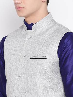 Mag Men's Royal Blue Matching Kurta Churidar With Gray Joot Waiscoat For Men (RG-19466-36) 2