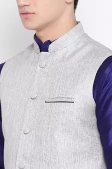 Mag Men's Royal Blue Matching Kurta Churidar With Gray Joot Waiscoat For Men (RG-19466-36)