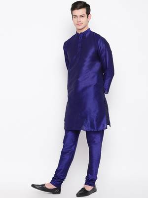 Mag Men's Royal Blue Matching Kurta Churidar With Gray Joot Waiscoat For Men (RG-19466-36) 3
