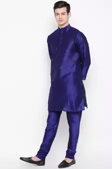 Mag Men's Royal Blue Matching Kurta Churidar With Gray Joot Waiscoat For Men (RG-19466-36)