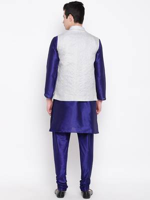Mag Men's Royal Blue Matching Kurta Churidar With Gray Joot Waiscoat For Men (RG-19466-36) 4
