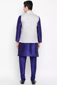 Mag Men's Royal Blue Matching Kurta Churidar With Gray Joot Waiscoat For Men (RG-19466-36)