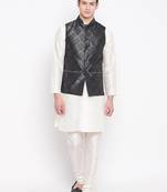 Mag Men's white Matching Kurta Churidar With Black 1st  Waiscoat For Men (RG-19467-36)