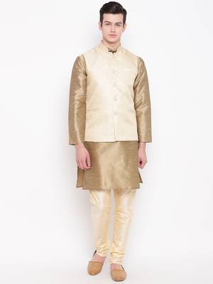 Mag Men's Copper Gold Kurta Gold Churidar With New Gold Waiscoat For Men (RG-19469-36) 1