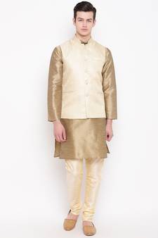 Mag Men's Copper Gold Kurta Gold Churidar With New Gold Waiscoat For Men (RG-19469-36)
