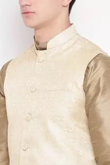 Mag Men's Copper Gold Kurta Gold Churidar With New Gold Waiscoat For Men (RG-19469-36)