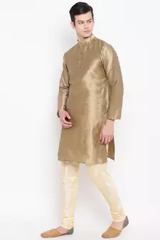 Mag Men's Copper Gold Kurta Gold Churidar With New Gold Waiscoat For Men (RG-19469-36)