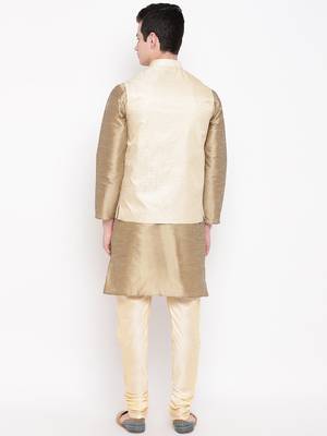 Mag Men's Copper Gold Kurta Gold Churidar With New Gold Waiscoat For Men (RG-19469-36) 4
