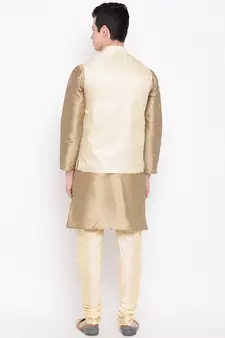 Mag Men's Copper Gold Kurta Gold Churidar With New Gold Waiscoat For Men (RG-19469-36)