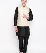 Mag Men's Black Matching Kurta Churidar With New Gold Waiscoat For Men (RG-19472-36)