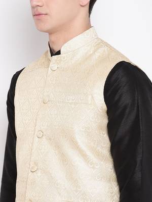 Mag Men's Black Matching Kurta Churidar With New Gold Waiscoat For Men (RG-19472-36) 2
