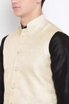 Mag Men's Black Matching Kurta Churidar With New Gold Waiscoat For Men (RG-19472-36)