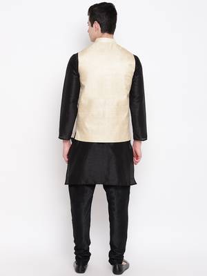 Mag Men's Black Matching Kurta Churidar With New Gold Waiscoat For Men (RG-19472-36) 4