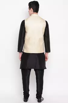 Mag Men's Black Matching Kurta Churidar With New Gold Waiscoat For Men (RG-19472-36)