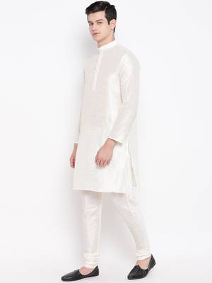 Mag Men's White Matching Kurta Churidar With Banarsi Sky Blue Waiscoat For Men (RG-19474-36) 3