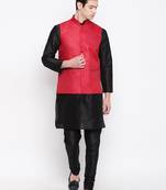 Mag Men's Black Matching Kurta Churidar With Red Joot Waiscoat For Men (RG-19475-36)